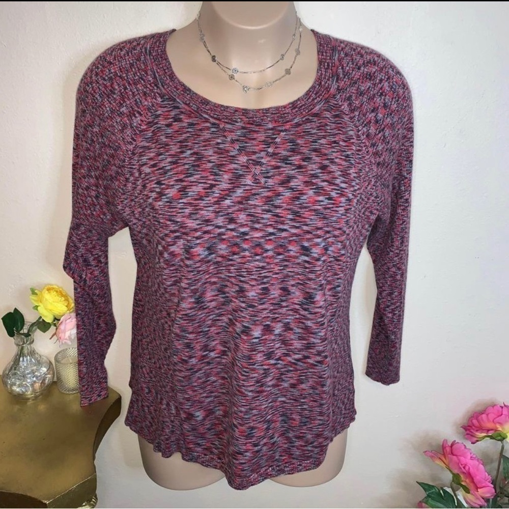 3x Relativity Red Blue Cotton Multicolored Long Sleeve Top Stretch Plus Fitted
